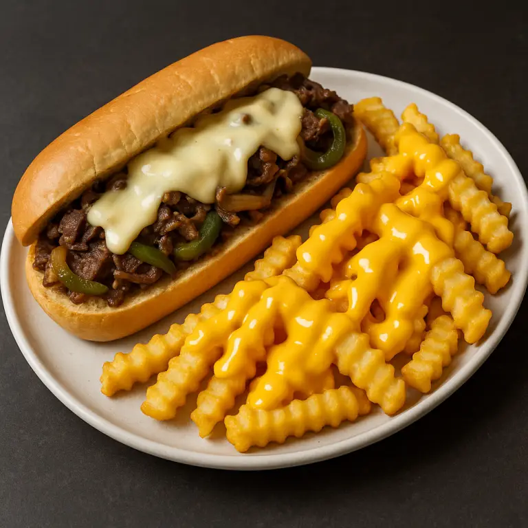 Philly Cheesesteak Sub with Crinkle Fries and Nacho Cheese: The Ultimate Cheat Day Combo