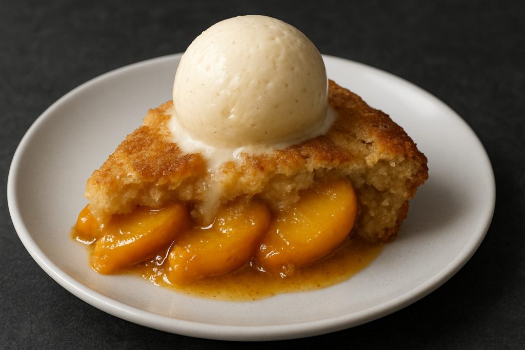 Perfect Peach Cobbler with a Scoop of Vanilla Ice Cream