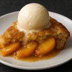 Perfect Peach Cobbler with a Scoop of Vanilla Ice Cream