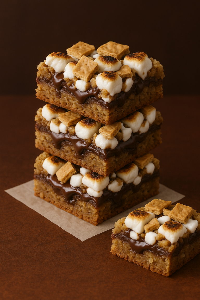 Gooey S’mores Cookie Bars with Melted Chocolate and Toasted Marshmallows
