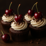 Chocolate Cherry Cupcakes with Cherry Frosting and Fudge Center