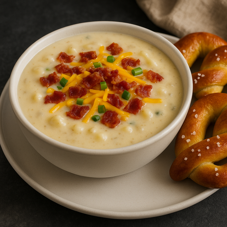 Loaded Potato Soup with Garlic Bread Soft Pretzels: Cozy Comfort in Every Bite
