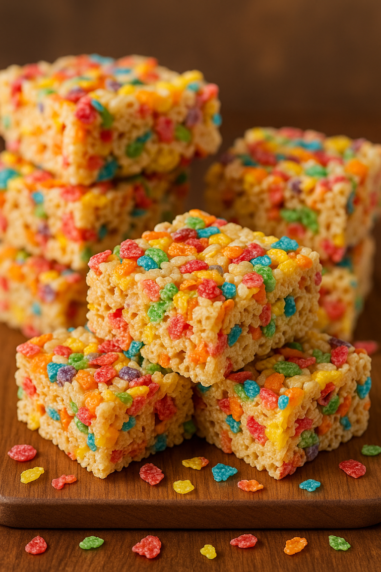 Fruity Pebbles Krispies Treats—Colorful, Chewy, and Bursting with Cereal Crunch