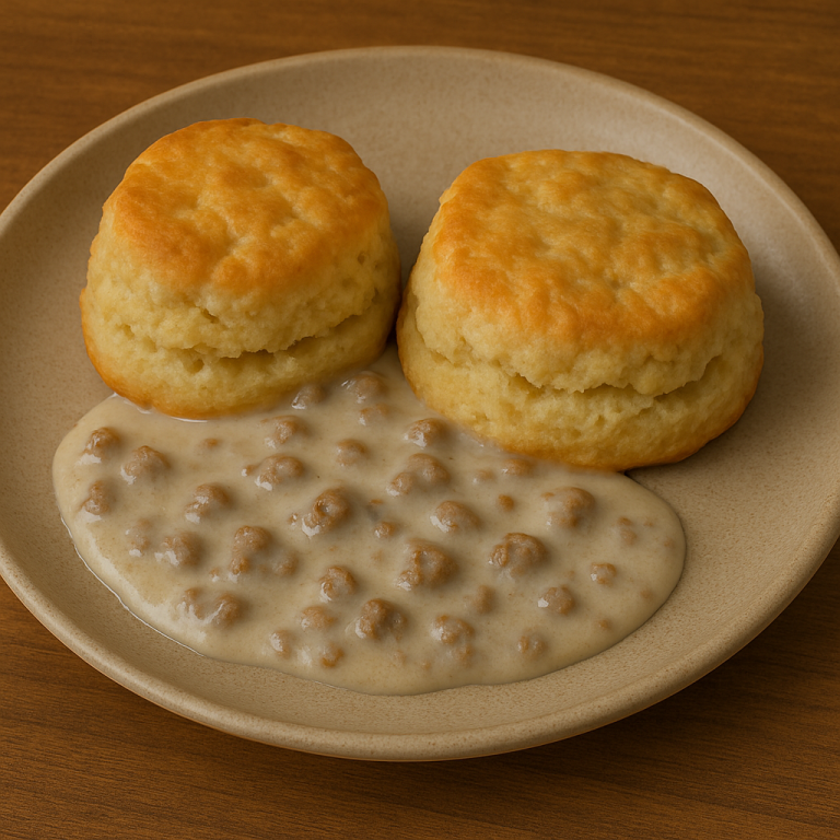 Southern Biscuits and Gravy—Flaky, Buttery, and Smothered in Creamy Sausage Gravy